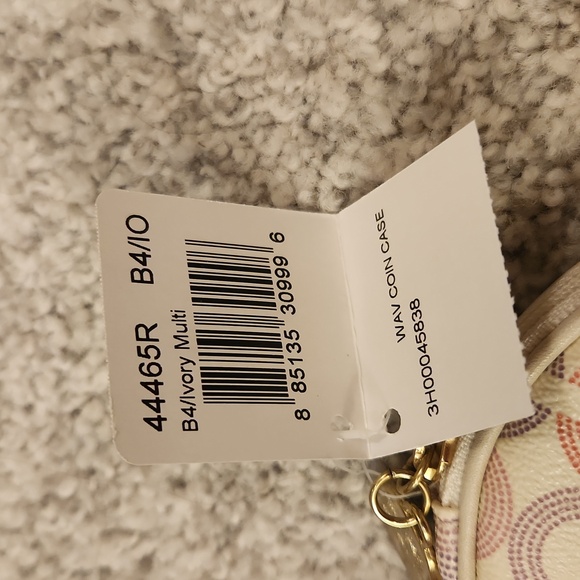 Coach Circle Coin Purse Pebbled Leather Cream pink Signature Op Art Logo Pouch - Picture 6 of 7